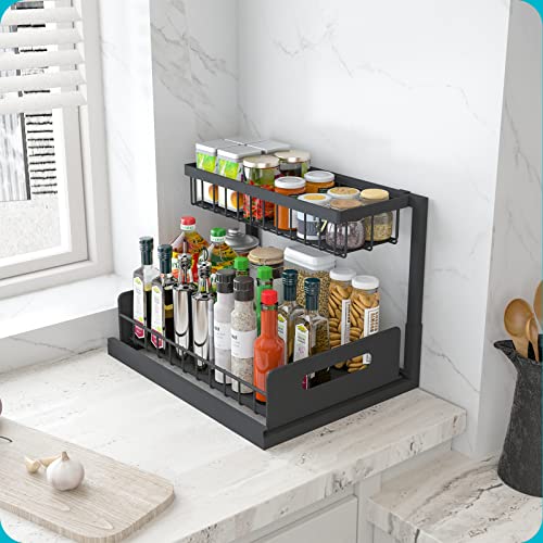 REALINN Under Sink Organizer, Pull Out Cabinet Organizer Slide Out Sink Shelf Cabinet Storage Shelves, Storages for Kitchen Bathroom, Black, 2 Pack - Image 4