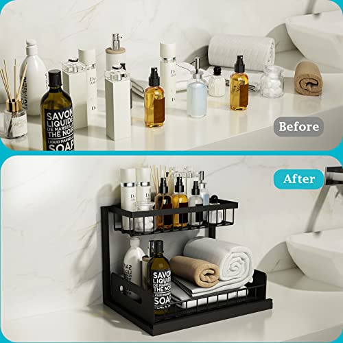 REALINN Under Sink Organizer, Pull Out Cabinet Organizer Slide Out Sink Shelf Cabinet Storage Shelves, Storages for Kitchen Bathroom, Black, 2 Pack - Image 3