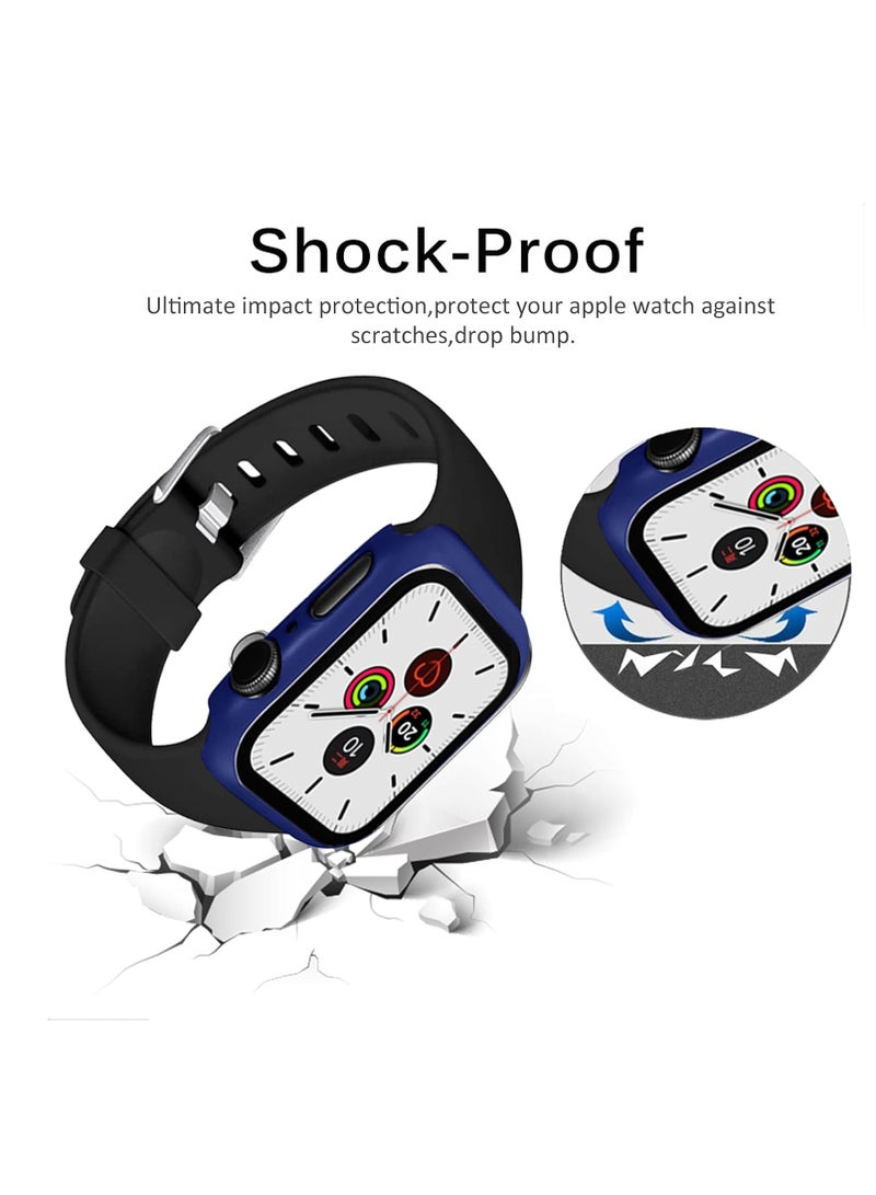 Case Compatible with Apple Watch Series 6 5 4 SE 40mm PC Bumper with Tempered Glass Screen Protector Matte Solid Color Hard Cover Midnight Blu - Image 2