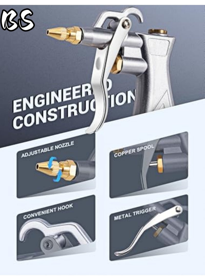 BS Industrial Air Blow Gun with Brass Adjustable Air Flow Nozzle and 2 Steel Air flow Extension, Pneumatic Air Compressor Accessory Tool Dust Cleaning Air Blower Gun - Image 2