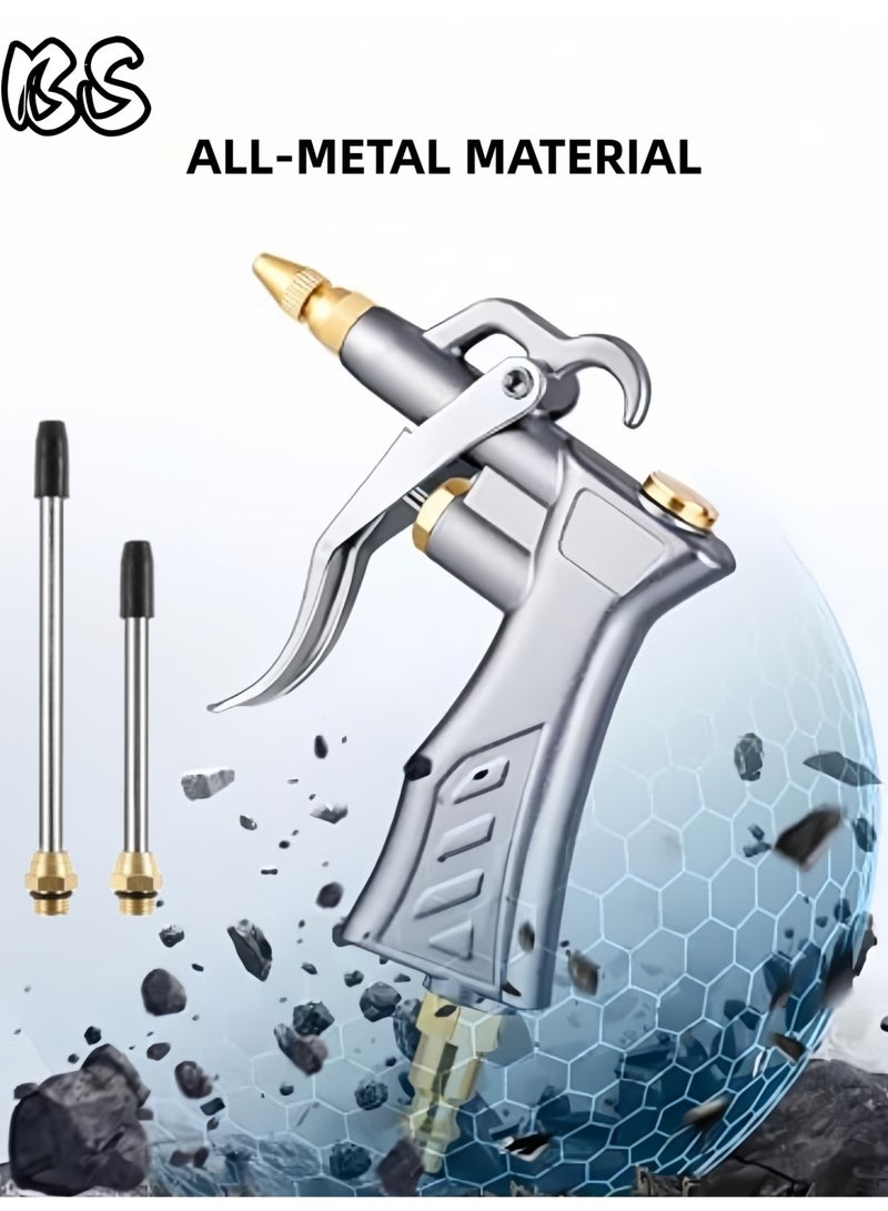 BS Industrial Air Blow Gun with Brass Adjustable Air Flow Nozzle and 2 Steel Air flow Extension, Pneumatic Air Compressor Accessory Tool Dust Cleaning Air Blower Gun - Image 1
