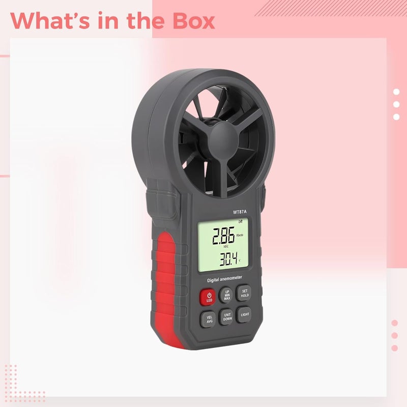 Wind Speed Meter, Wt87A High Precision Handheld Digital Anemometer, Backlit LCD, Max/Min/Avg, Multi-Unit Display for Wind Temperature, 7.1 X 5.1 X 2.4 in Outdoor - Image 5