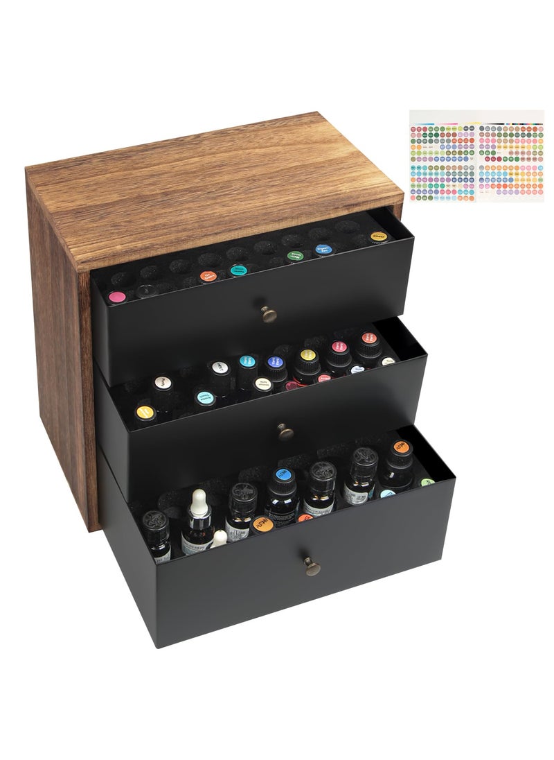 J JACKCUBE DESIGN - J JACKCUBE DESIGN Essential Oil Storage Box, Holds up to 124 Bottles 5-30 ml Standard and Roller Bottles, 3 Tier Metal & Wooden Drawer Case Organizer Display Container- MK584A - Image 1