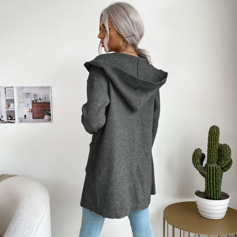 Women's Casual Knitted Cardigan - Loose Fit Hooded Sweater Coat for Autumn - Image 3