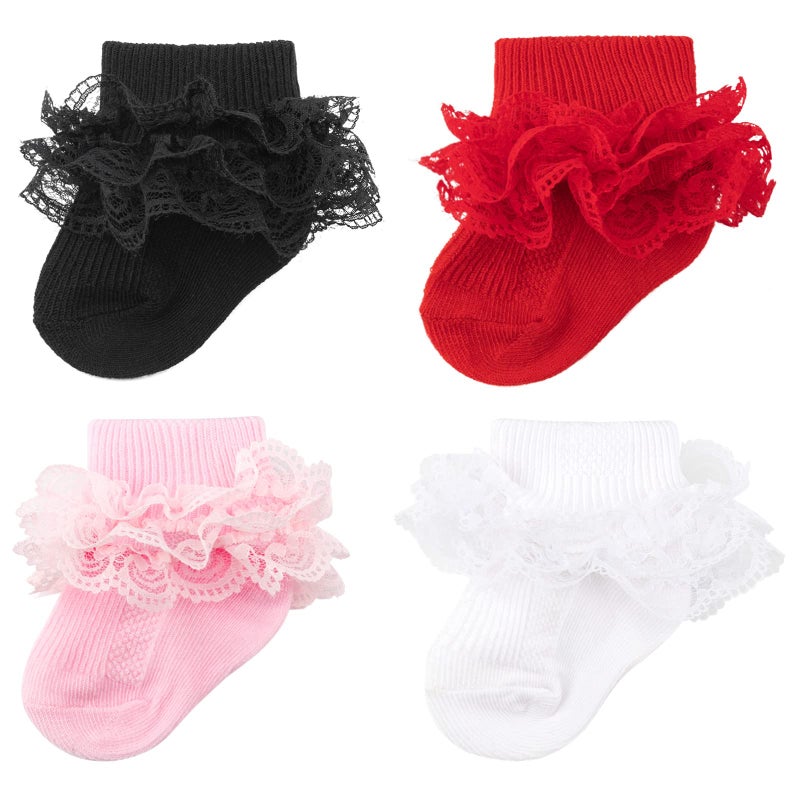 AQOKKA Baby Girls Socks Eyelet Ruffle Frilly Lace Summer Thin Dress Socks for Newborn Infant Toddler Kids