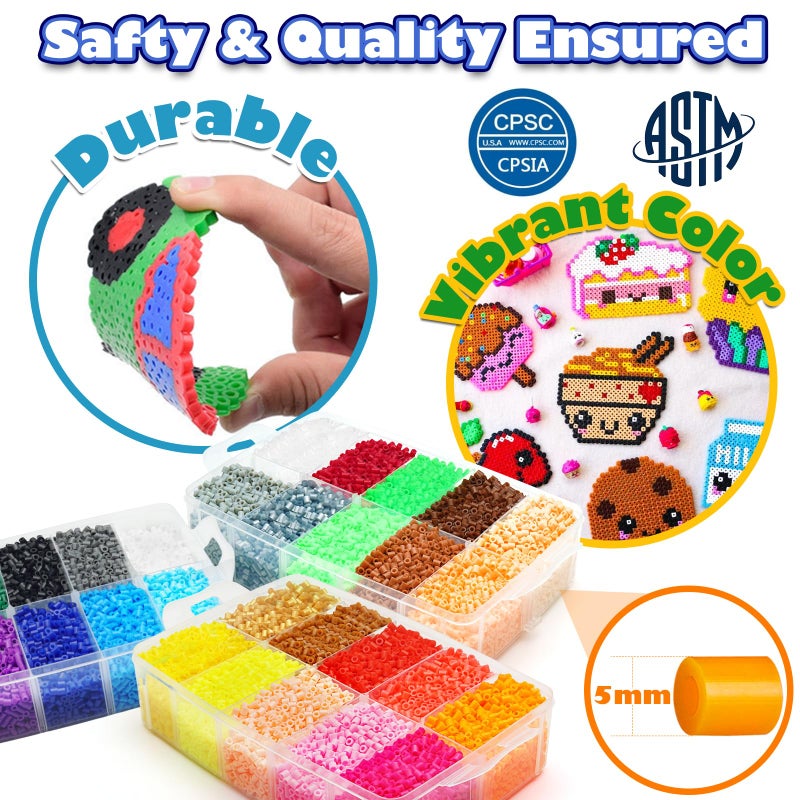 FUNZBO 30000 5mm Fuse Beads Kit with Mini Iron - 30 Colors | 60 Patterns, Christmas Homeschool Arts and Crafts Supplies for Kids, Toys Set, Art Decorations for Room, Gifts for Girls and Boys Age 5+ - Image 3