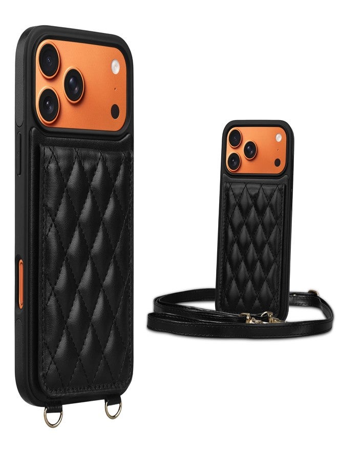 Keallce for Phone 17 Pro Max Wallet Case with Crossbody Strap, 4 Credit Card Holder with RFID Blocking, Magnetic Closure Phone Stand Flip Cover Shockproof for Women, Black - Image 1