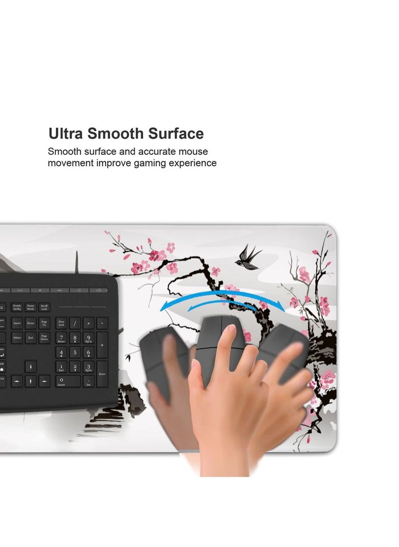 Excefore Gaming Mouse Pad Black and White Plum Bossom Cherry Blossom, Extended Large Mouse Mat Desk Pad, Stitched Edges Mousepad, Long Non-Slip Rubber Base Mice Pad (31.5x11.8x0.12 Inch, A2)  - Image 4