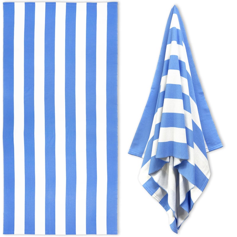 HENBAY Large Oversized Beach Towel - 35 x 70 Inch Microfiber Pool Towel, Blue Striped Quick Dry Cabana Swim Towel - Image 1