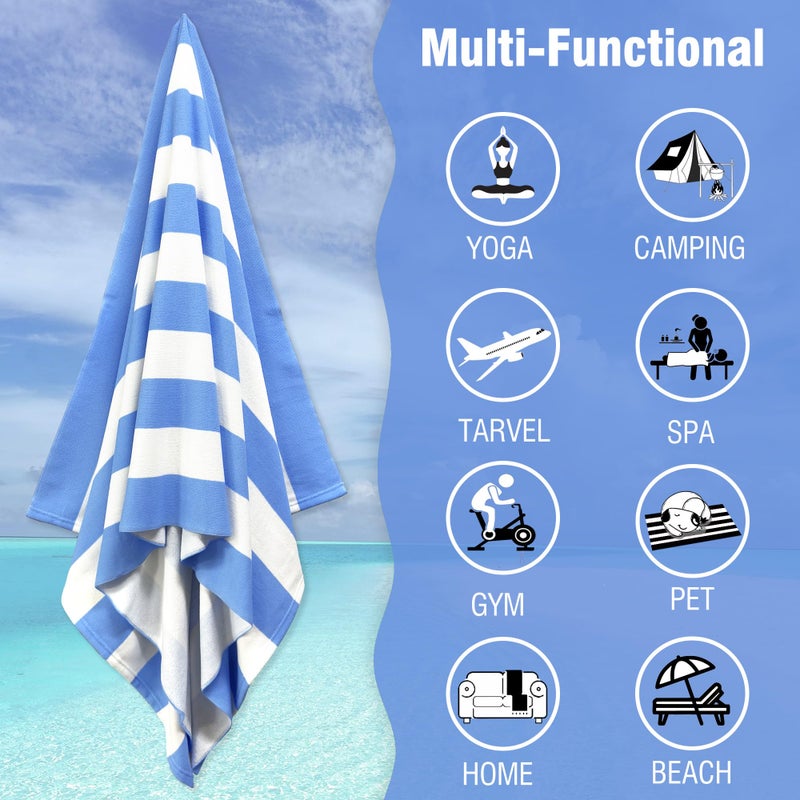 HENBAY Large Oversized Beach Towel - 35 x 70 Inch Microfiber Pool Towel, Blue Striped Quick Dry Cabana Swim Towel - Image 5