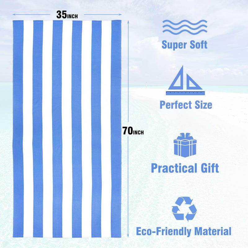 HENBAY Large Oversized Beach Towel - 35 x 70 Inch Microfiber Pool Towel, Blue Striped Quick Dry Cabana Swim Towel - Image 3