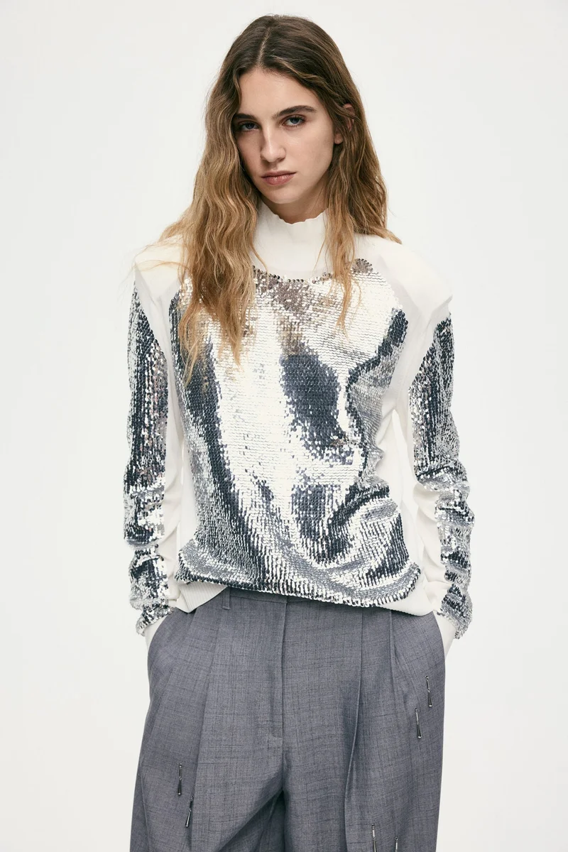 H&M Sequined shoulder-pad top