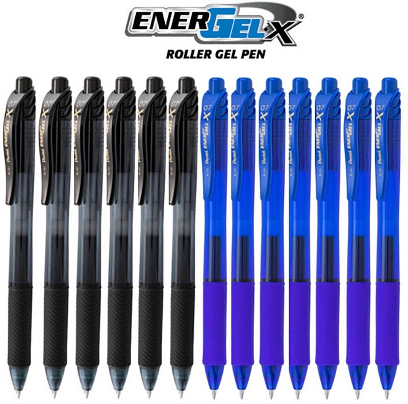 Pentel EnerGel X Retractable Liquid Gel Pen, 0.7mm, Ultra Performance, 12 Pack - 6 Black Ink and 6 Blue Ink Pens - Image 2
