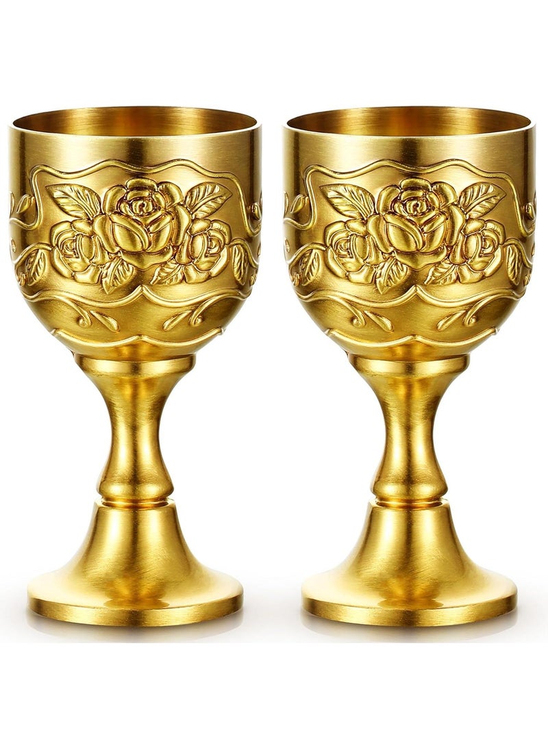 Y&D 2 Piece Set Vintage Carved Brass Mini Goblet  - Image 1