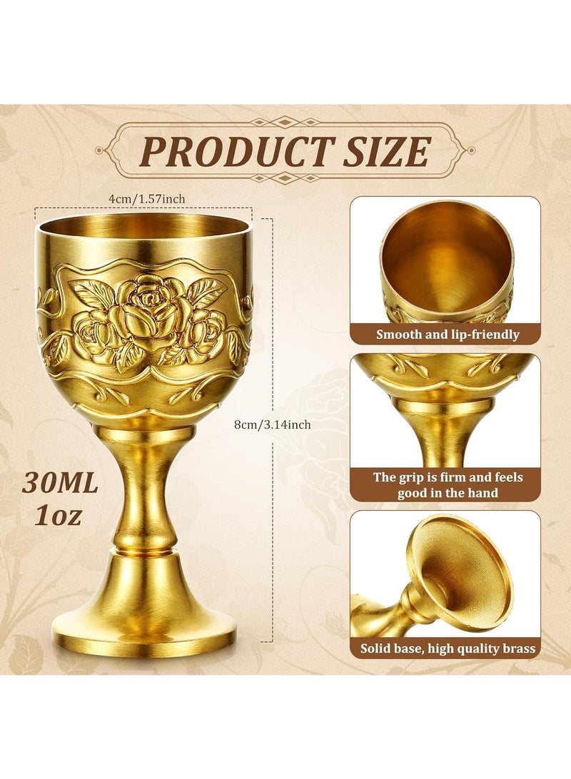 Y&D 2 Piece Set Vintage Carved Brass Mini Goblet  - Image 2