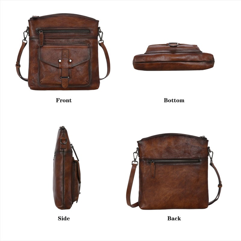 HESHE Crossbody Bags Leather Purse Vintage Shoulder Hangbags Satchel Bag with Multi Pockets Hobo Crossbody Purses(Coffee) - Image 4