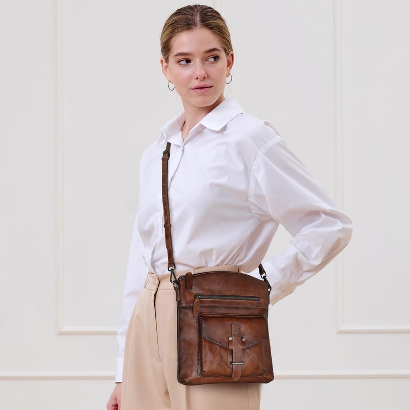 HESHE Crossbody Bags Leather Purse Vintage Shoulder Hangbags Satchel Bag with Multi Pockets Hobo Crossbody Purses(Coffee) - Image 2