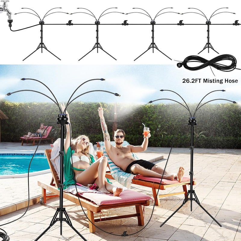 Stand Misters for Outside Patio, Adjustable 5.25F Misting System with Four Spray Heads & 26.2FT Water Hose, Portable Standing Misters Cooling System for Camping, Pool, BBQ, Beach & Backyard - Image 5