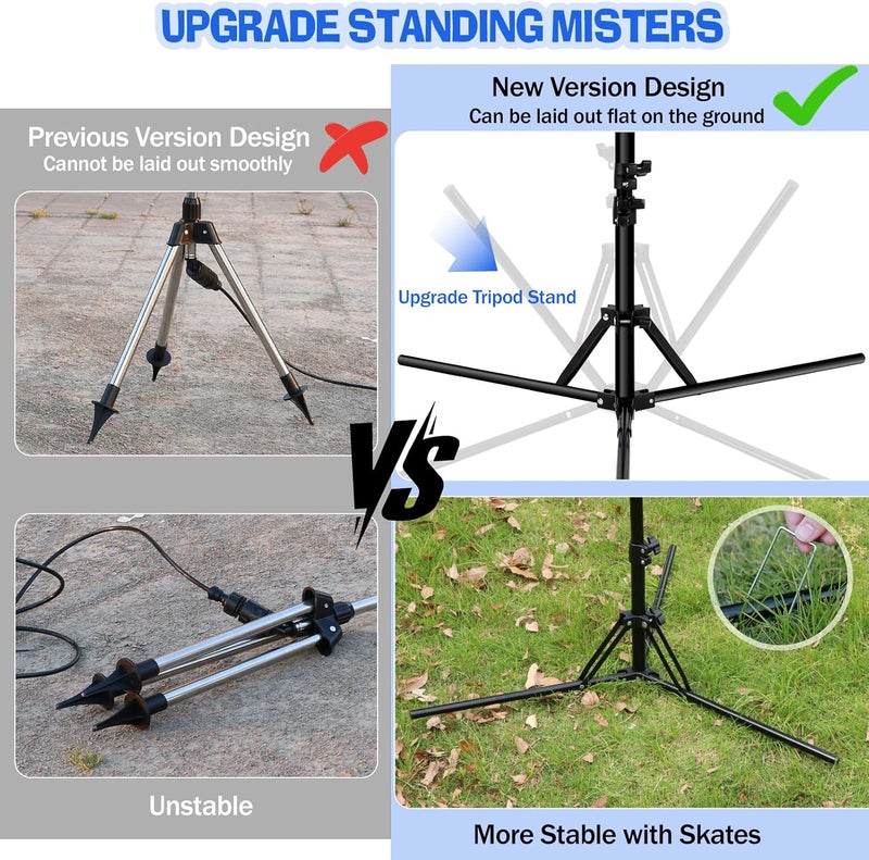 Stand Misters for Outside Patio, Adjustable 5.25F Misting System with Four Spray Heads & 26.2FT Water Hose, Portable Standing Misters Cooling System for Camping, Pool, BBQ, Beach & Backyard - Image 3