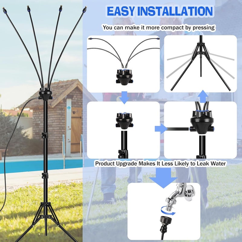 Stand Misters for Outside Patio, Adjustable 5.25F Misting System with Four Spray Heads & 26.2FT Water Hose, Portable Standing Misters Cooling System for Camping, Pool, BBQ, Beach & Backyard - Image 4