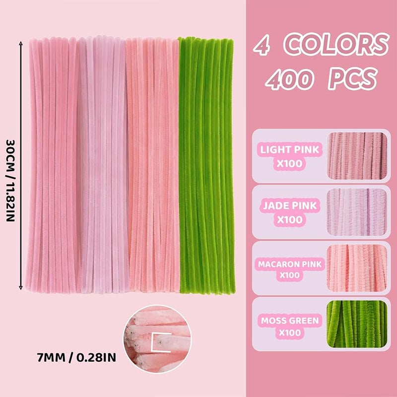 brenzo 400 PCS Pipe Cleaners Craft Bulk,4 Assorted Colors Chenille Stems for DIY Flower Making Kit with Floral Wire, Gardening Tape, Stamen & Ribbon, Pipe Cleaners Flowers, Arts and Craft Supplies for Kids - Image 5