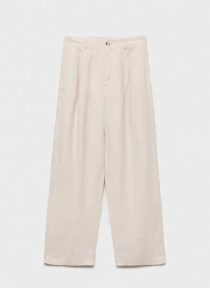 MANGO Linen Tortoiseshell Button Pants