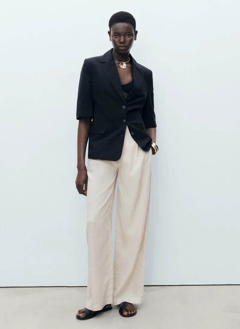 MANGO Linen Tortoiseshell Button Pants