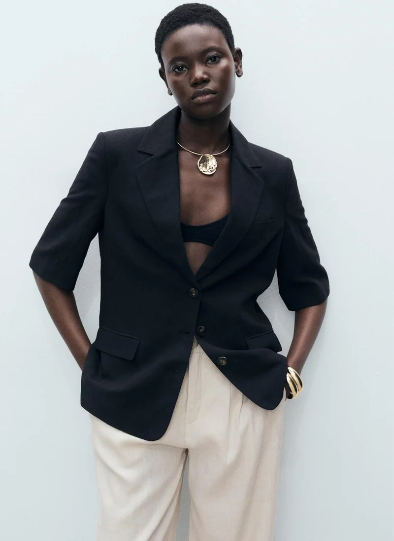 MANGO Linen Tortoiseshell Button Pants