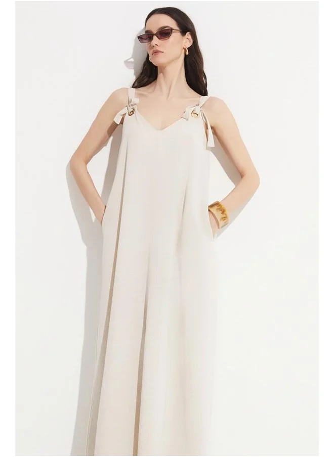 جون June Ring Detail Dress Stone