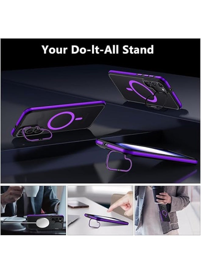 جراب هاتف Samsung Galaxy S24 Plus / S25 Plus، متوافق مع MagSafe، مقبض مانع للانزلاق، حماية عسكرية، جراب هاتف بمسند قابل للتعديل، جراب مغناطيسي (أسود/أرجواني) - Image 4