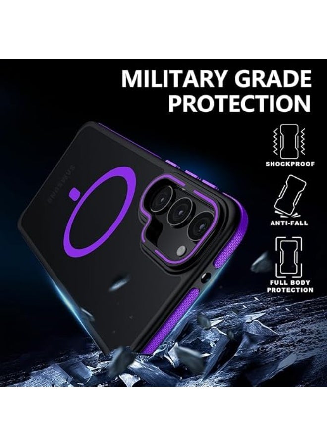 جراب هاتف Samsung Galaxy S24 Plus / S25 Plus، متوافق مع MagSafe، مقبض مانع للانزلاق، حماية عسكرية، جراب هاتف بمسند قابل للتعديل، جراب مغناطيسي (أسود/أرجواني) - Image 5