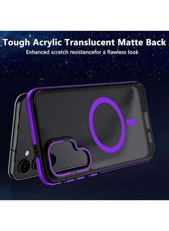 جراب هاتف Samsung Galaxy S24 Plus / S25 Plus، متوافق مع MagSafe، مقبض مانع للانزلاق، حماية عسكرية، جراب هاتف بمسند قابل للتعديل، جراب مغناطيسي (أسود/أرجواني) - Image 3