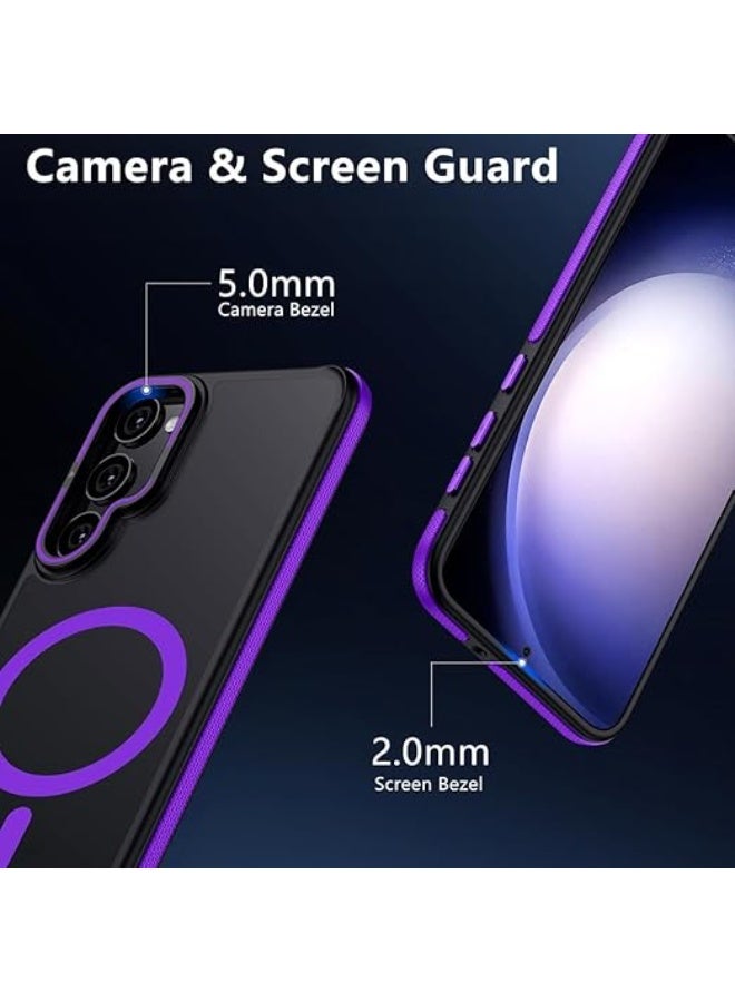 جراب هاتف Samsung Galaxy S24 Plus / S25 Plus، متوافق مع MagSafe، مقبض مانع للانزلاق، حماية عسكرية، جراب هاتف بمسند قابل للتعديل، جراب مغناطيسي (أسود/أرجواني) - Image 2