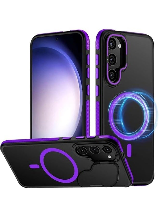 جراب هاتف Samsung Galaxy S24 Plus / S25 Plus، متوافق مع MagSafe، مقبض مانع للانزلاق، حماية عسكرية، جراب هاتف بمسند قابل للتعديل، جراب مغناطيسي (أسود/أرجواني) - Image 1