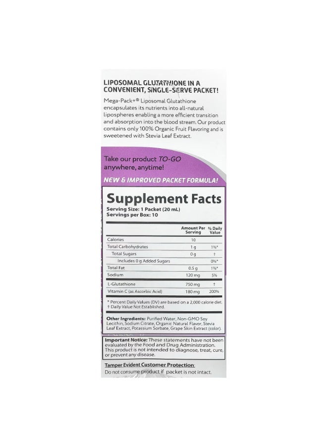 Aurora Nutrascience, Mega-Pack+®, Liposomal Glutathione, 10 Packets, 0.68 fl oz (20 ml) Each - Image 3