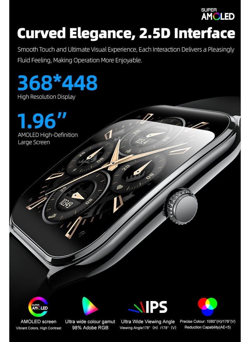 io suite iOsuite 1.95” Large AMOLED Curved Screen Smart Watch with Bluetooth Calling, Heart Rate, Blood Pressure, SpO2, Sleep & Fitness Tracking, IP68 Waterproof, Compatible with Android & iOS Smartphones – Black – FAMO89S Blk - Image 3
