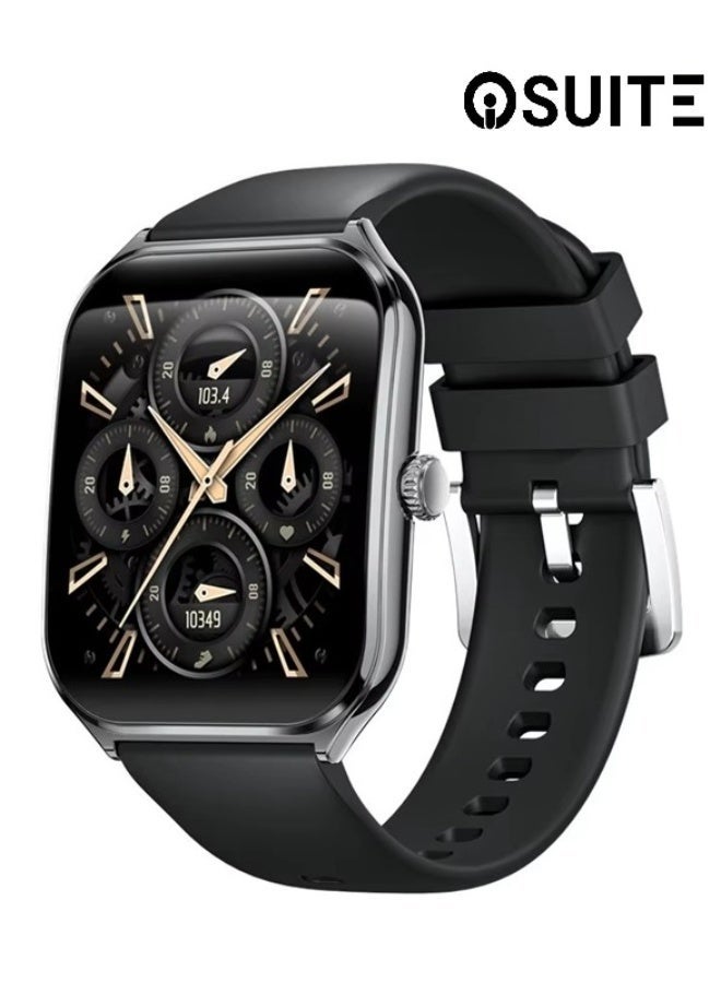 io suite iOsuite 1.95” Large AMOLED Curved Screen Smart Watch with Bluetooth Calling, Heart Rate, Blood Pressure, SpO2, Sleep & Fitness Tracking, IP68 Waterproof, Compatible with Android & iOS Smartphones – Black – FAMO89S Blk - Image 1