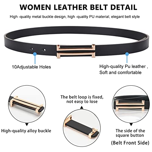 PALAY® Fashion Leather Belt for Women, Simple Slim Belt Buckle Waist Belt for Dresses Pants Jeans Belt, Black - Image 3