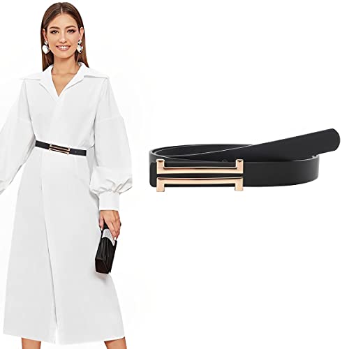 PALAY® Fashion Leather Belt for Women, Simple Slim Belt Buckle Waist Belt for Dresses Pants Jeans Belt, Black - Image 1