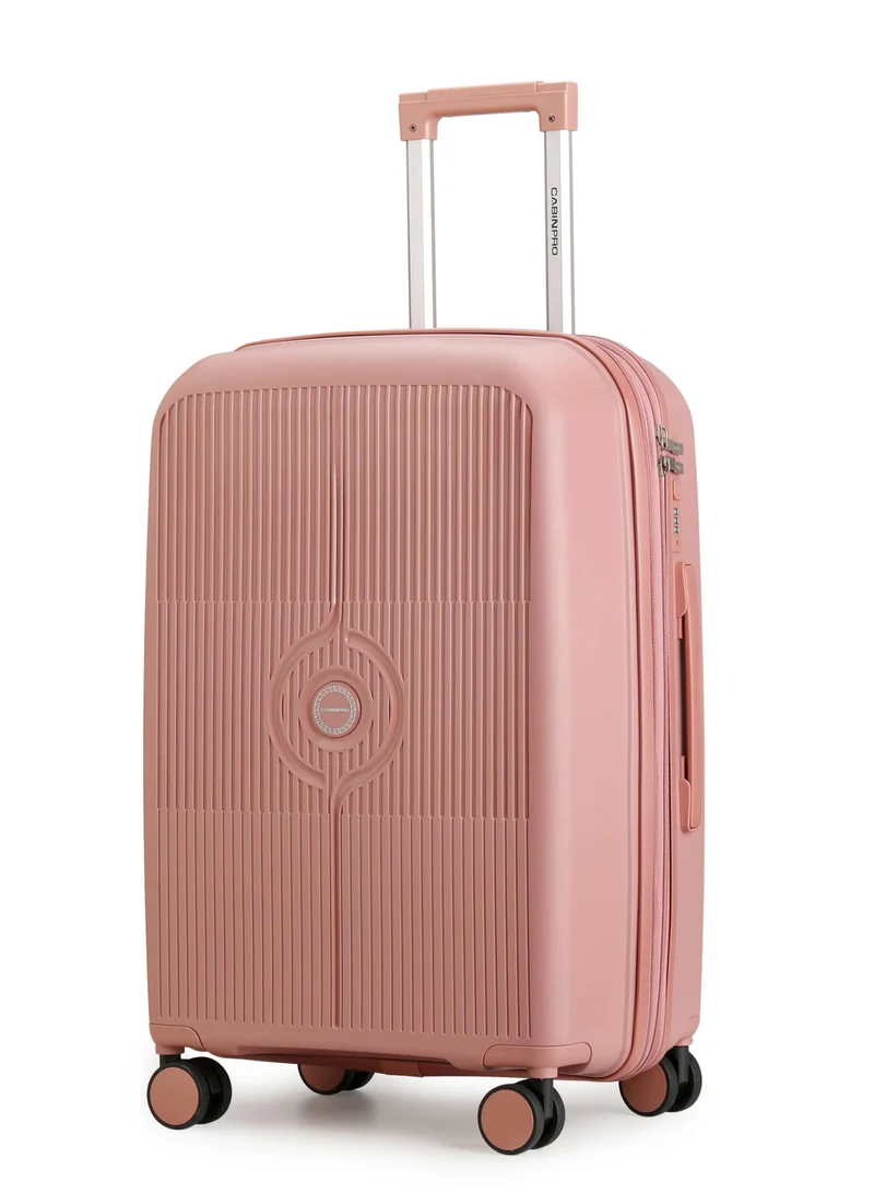 CABINPRO Unisex Expandable Medium Checked PP Fashion Trolley Lightweight Hard Shell Spinner luggage with 360° Degree 4 Twin Wheel and Double Zippers CP003 - ROSE