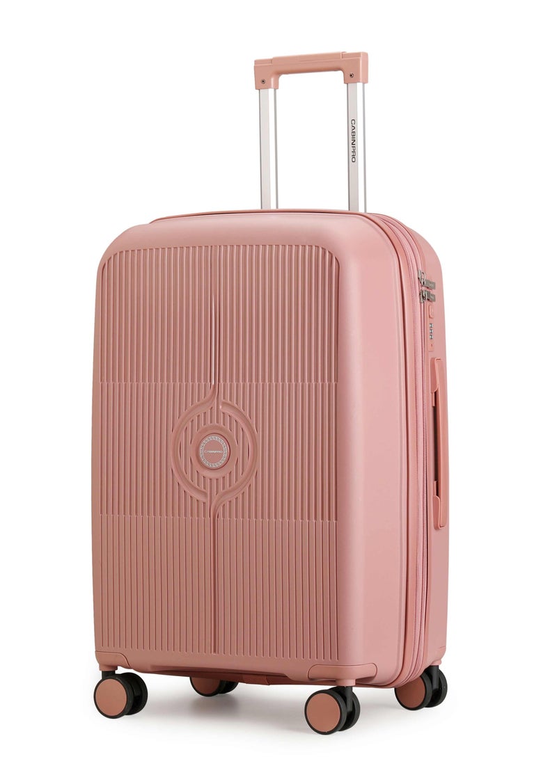 CABINPRO Unisex Expandable Medium Checked PP Fashion Trolley Lightweight Hard Shell Spinner luggage with 360° Degree 4 Twin Wheel and Double Zippers CP003 - ROSE - Image 1