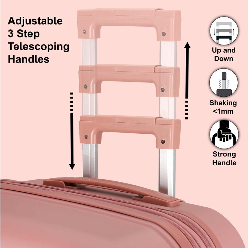 CABINPRO Unisex Expandable Medium Checked PP Fashion Trolley Lightweight Hard Shell Spinner luggage with 360° Degree 4 Twin Wheel and Double Zippers CP003 - ROSE - Image 3