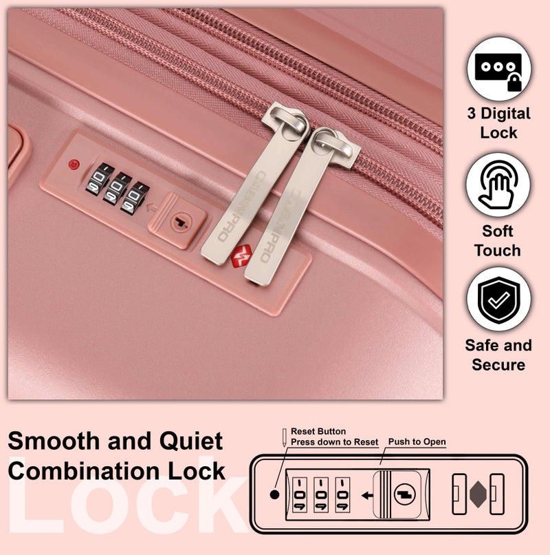 CABINPRO Unisex Expandable Medium Checked PP Fashion Trolley Lightweight Hard Shell Spinner luggage with 360° Degree 4 Twin Wheel and Double Zippers CP003 - ROSE - Image 5