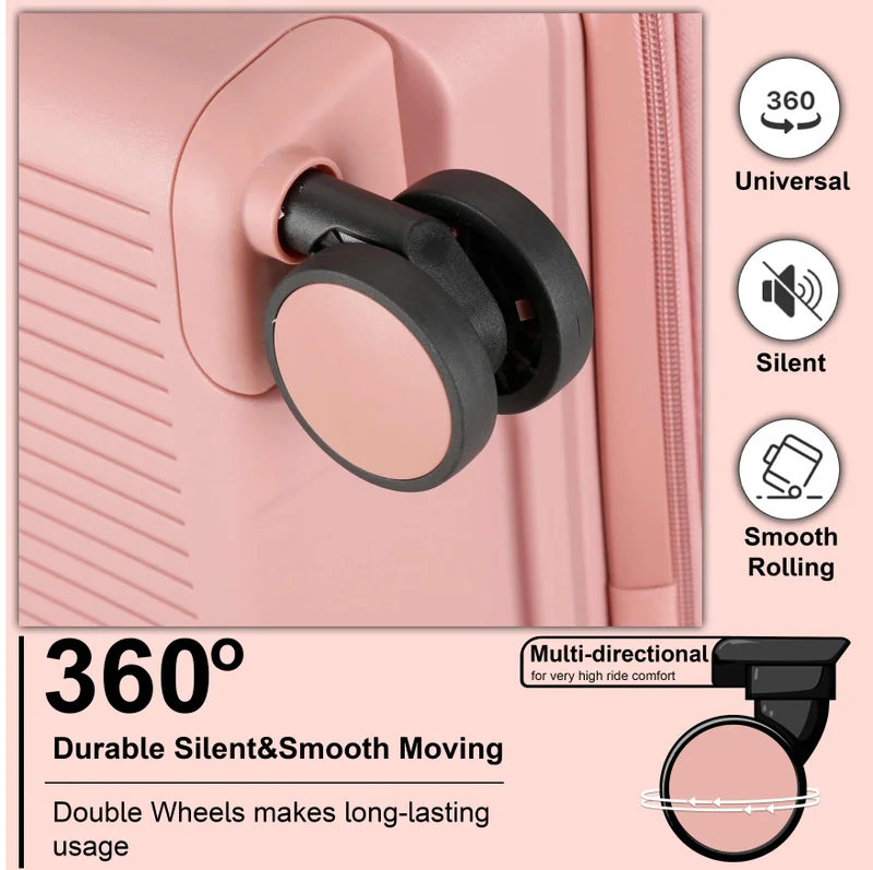 Cabinpro rose unisex expandable medium checked pp fashion trolley lightweight hard shell spinner luggage with 360° degree 4 twin wheel and double zippers cp003 - rose  | Best Price UAE
