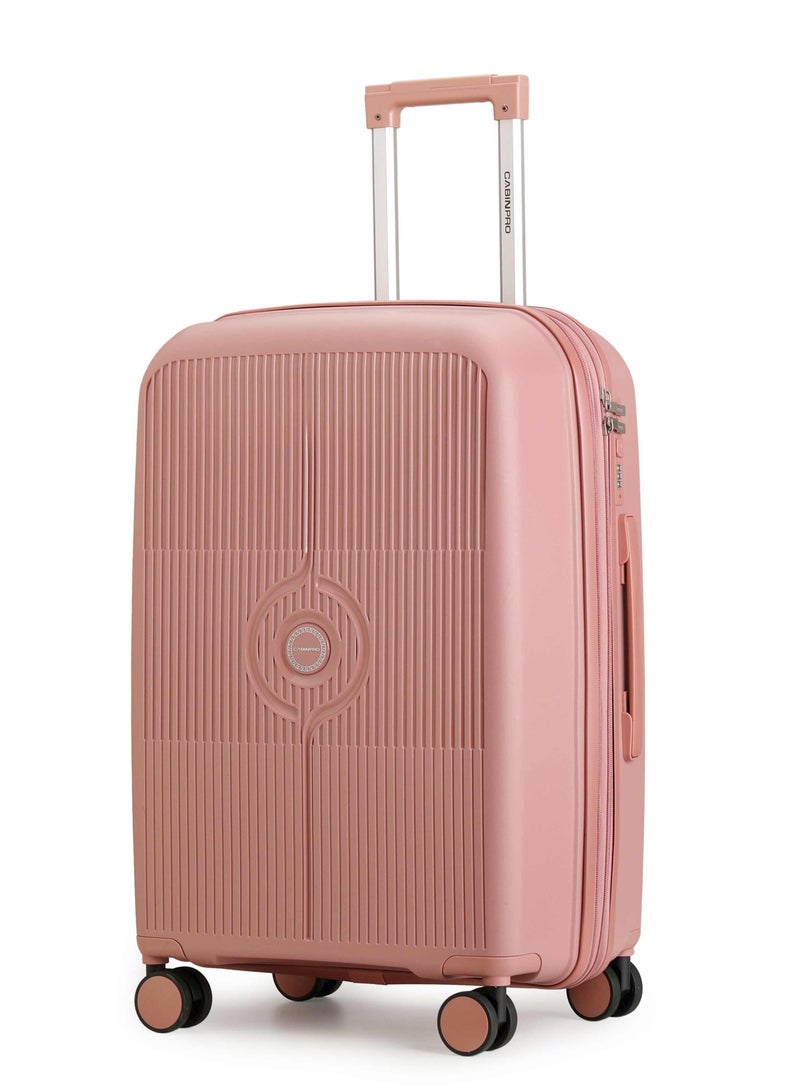 CABINPRO unisex expandable medium checked pp fashion trolley lightweight hard shell spinner luggage with 360° degree 4 twin wheel and double zippers cp003 - rose - Image 1