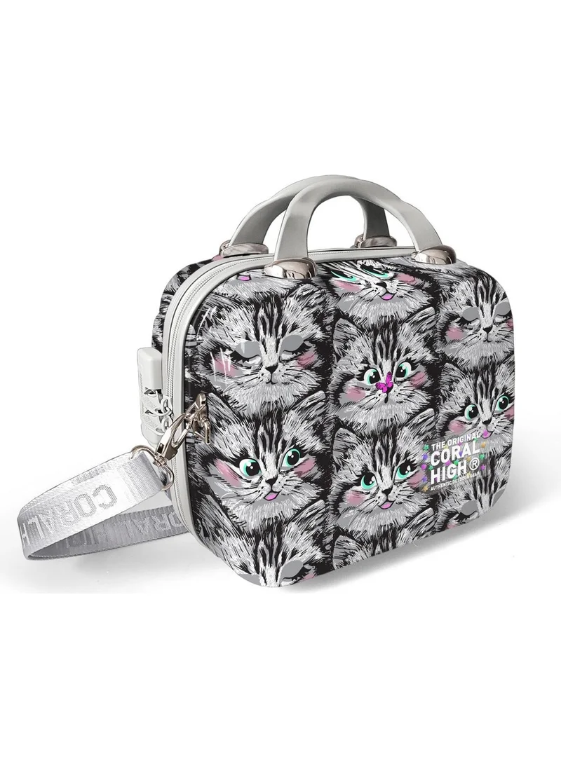 CORAL HIGH Cat Patterned PC Makeup Bag with Shoulder Strap 16899