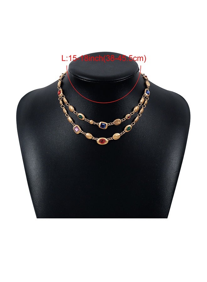 Beyond Retro Double Gemstone Necklace, Anti Rust and Anti Fading 14k Gold Plated Necklace, Fashion Jewelry Gift (Golden) - Image 3