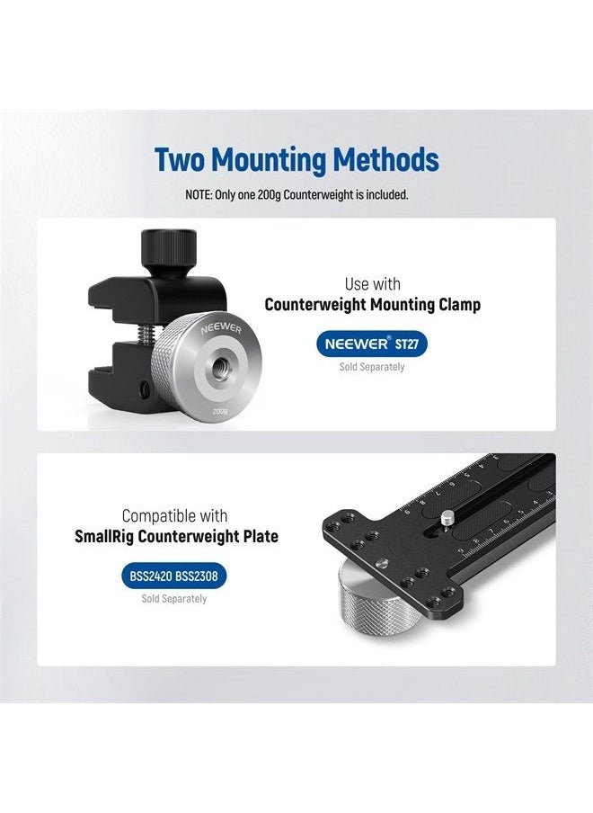 NEEWER Stackable 200g Gimbal Counterweight for Balancing Camera Long Lenses, Compatible with Tilta SmallRig Counter Weight Clamp DJI Ronin RS3 Pro/RS3/RS2/RSC2/ZHIYUN Crane 2S/3S/Weebill S, STNA-3