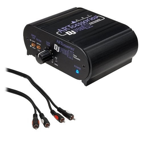 ART DJ Pre II Turntable Phono Preamplifier with RIAA EQ and a RCA Male to 2 RCA Male Audio Cable 3' - Image 1