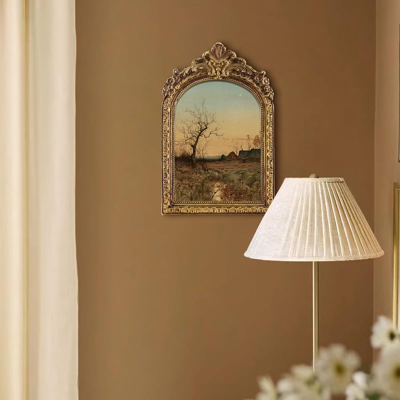 FOLKOR Canvas Wall Art with Vintage Gold Picture Frame, Countryside Village Landscape Posters Prints for Bedroom Dining Room Kitchen Decor, Retro Sunset Artwork for Home Office Gallery Wall, 5x7 - Image 2